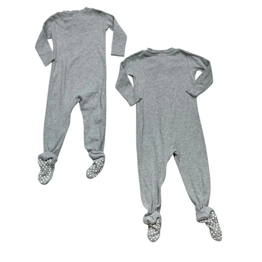 Lot of two Hanna Andersson Long Sleeve Footed Pajamas‎ Grey Size 6-12 Months